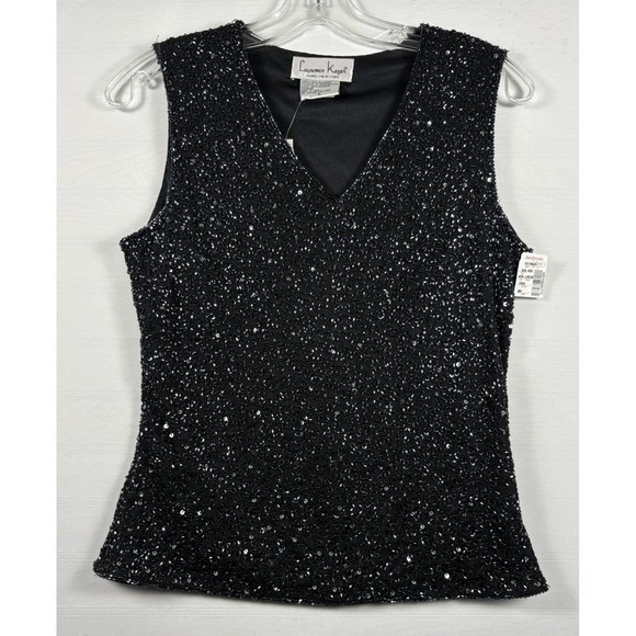 Laurence Kazar Tops - Laurence Kazar Vintage Black Sequin Short Sleeveless Blouse Party Medium